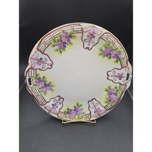 VTG Rare Nippon Porcelain China Hand Painted 9.5" Handle Serving Plate Violets